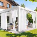 MIULEE White Privacy Outdoor Curtains Waterproof Non-See-Through Semi Sheer 2 Panels Set Elegant Rod Pocket for Patio, Porch, Pergola, Cabana, Gazebo, 52 X 84 Inch Long