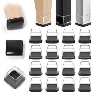 Chair Sliders for Carpeted Floors,16 Pcs Chair Glides Square Furniture Sliders Carpet, Teflon Table Leg Protectors Sliders for Carpet, Make Furniture Glides Move Easy (Fit 1.1" - 1.4", Clear)