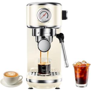 Atatix 20 Bar Espresso Machine with Milk Frother, Compact Espresso Maker, Stainless Steel Coffee Machine with Precise Temp Control & 44oz Removable Water Tank for Latte, Cappuccino, Creamy White