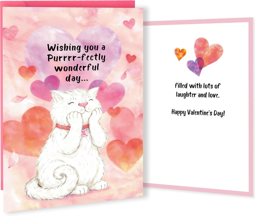 4 x Cats Valentines Day Card, Cute Valentines Day Gifts for Her Women, Romantic Cat Valentine's Gifts Ideas for Wife Girlfriend from Husband Boyfriend