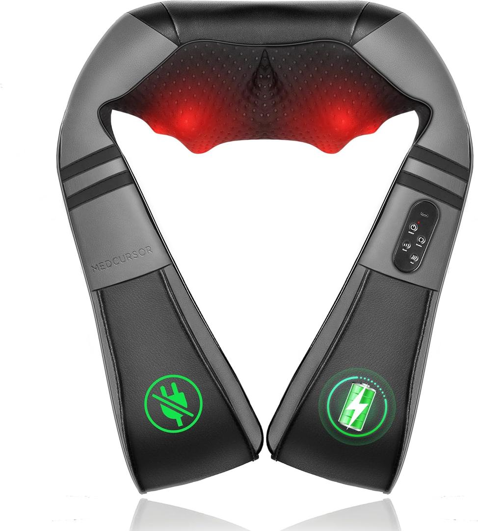 Medcursor Neck Massager with Heat - Deep Tissue Pain Relief, Rechargeable Shiatsu Neck and Shoulder Massager, Ideal Choice for Men, Women, Mom & Dad (Classic Black)