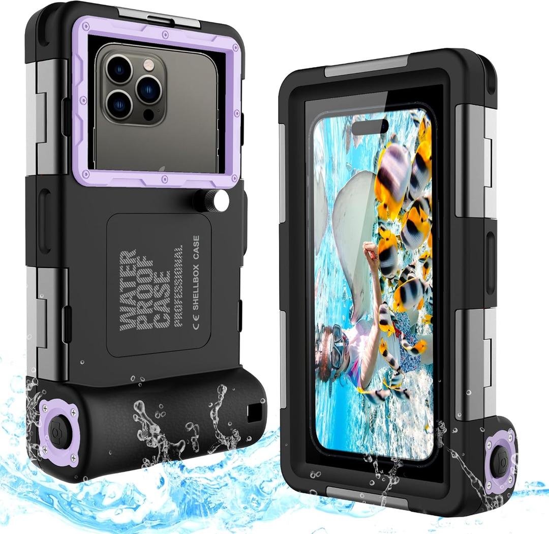 Underwater Diving Phone Case for Snorkeling,Professional 50FT/15M Waterproof for iPhone 17/16/15/14/13/Pro Max Samsung Galaxy S25/24/23/22/Ultra/Plus Universal Photo Video Scuba Housing Purple Black