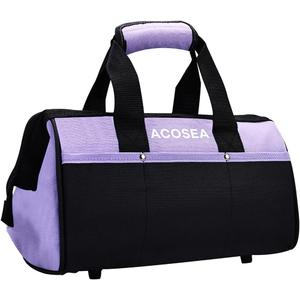 Purple Tool Bag,13 Inch Wide Mouth Open Tool Organizer with 12 Storage Pockets (Purple)