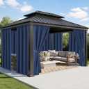 Outdoor Curtains for Patio Waterproof - 8 Panels Weatherproof Privacy Outside Curtains with Rod Pocket for Pergola, Gazebo, Porch, Cabana, Balcony, 54 x 84 Inch, Navy