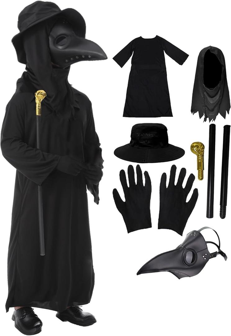 HAOSUN Plague Doctor Costume for Kids set Plague Doctor Mask Halloween Costumes for Boys