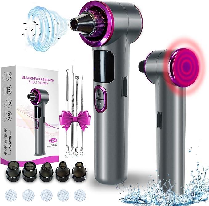 Blackhead Removers Pore Vacuum with Heating，5 Suction Heads & 3 Adjustable Suction Levels 9 Modes，for Nose & Face Deep Pore Cleansing