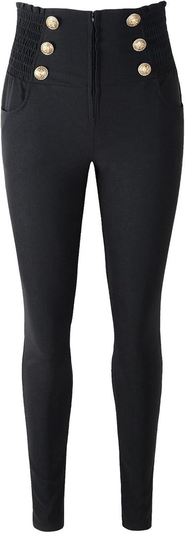 Women's 50s Retro Rockabilly Style High Waist Pinup Pants (Black) S