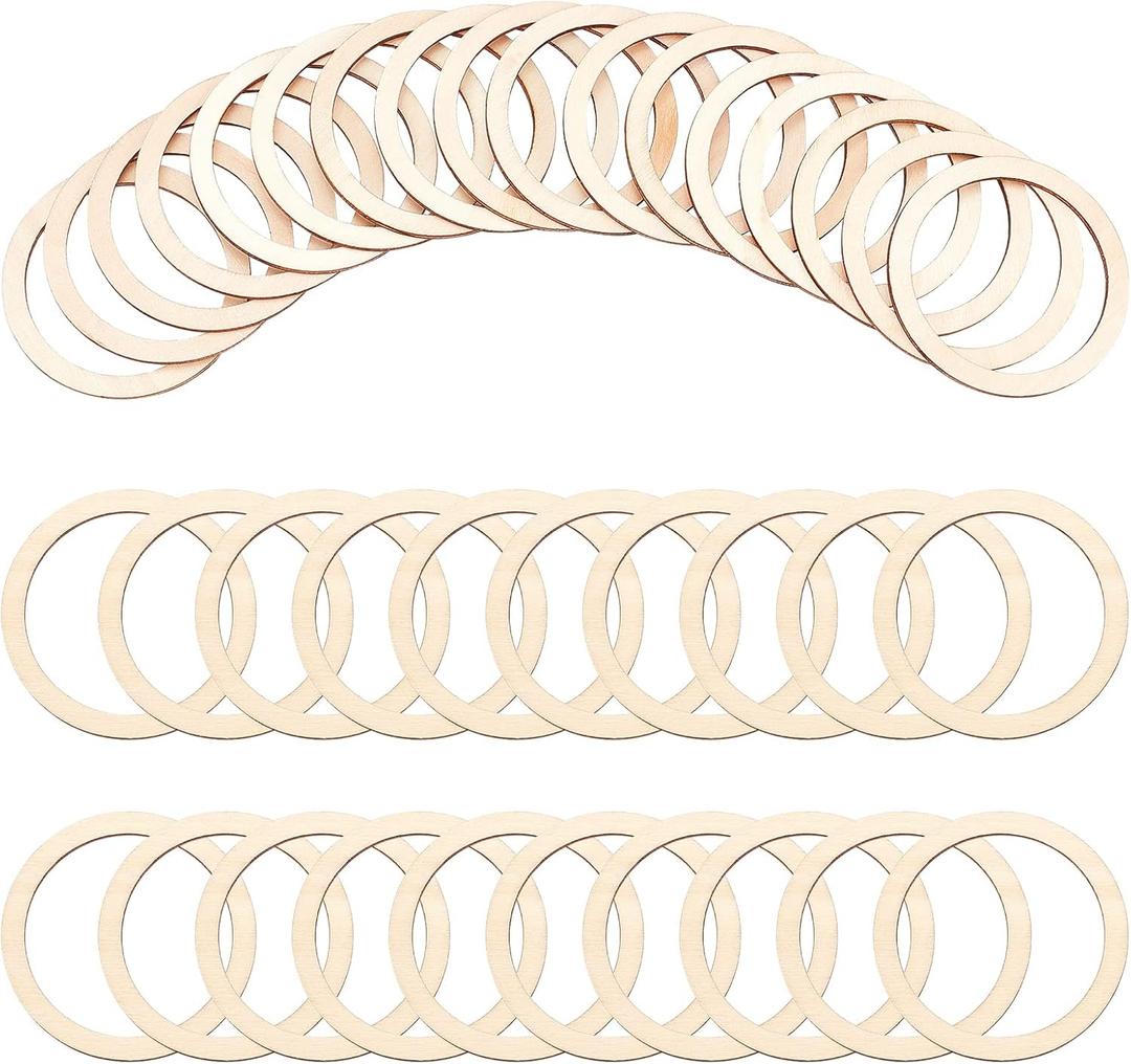 NBEADS 50 Pcs Natural Wood Rings, 2.9" Unfinished Wood Pieces Circle Ornaments Wood Linking Rings Blank Wooden Slices for Painting Christmas Home Decor, 2.36" Inner Diameter