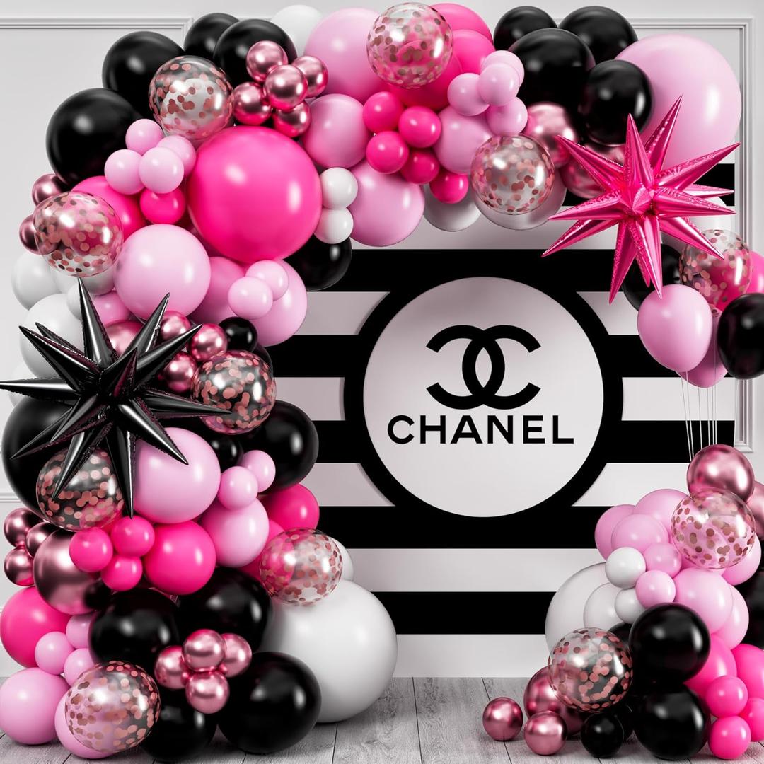 ALL-IN-1 Pink and Black Balloons Arch Kit with BONUS Starburst Balloons  Pink Black and White Balloons for Hot Pink and Black Party Decorations for Birthday, Boss Baby, Mean Girls, Barbie, Minnie