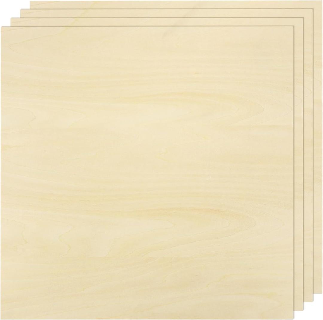 MECCANIXITY 4pcs Basswood Sheet 15x15x1/8 Unfinished Wood Plywood Boards