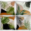 OGILRE Boho Botanical Tropical Leaf Plant Abstract Nature Home Bedroom Decorations Soft Throw Pillow Cover, Watercolor Drawing Boho Pillow Case Pillowcase, 18x18 Inch 4 Pcs