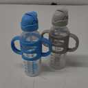 Dr. Brown's Milestones Narrow Sippy Straw Bottle, Spill-Proof with 100% Silicone Handles and Weighted Straw, 8 oz/250 mL, Gray & Blue, 6m+