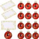 Whaline 12 Packs Christmas Gold Snowflake Ornament Place Card Holders with Name Cards Xmas Red Ball Seat Label Card Holders for Winter Wedding Holiday Table Sign