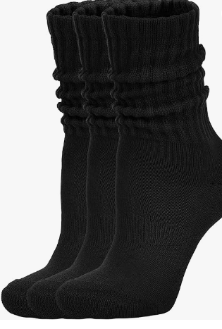Women's Scrunch Crew Socks Retro 3-Pack Solid Cotton Boot Calf Socks Chunky Ribbed Cozy Slouchy Socks , Black 3 Pairs