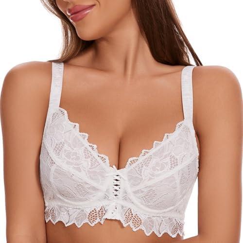 sheroine Women's Lace Sexy Underwire Mesh Bra Full Coverage Sheer Plus Size Unpadded Bras 38DD