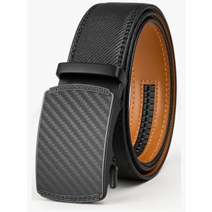 Men's Ratchet Belt Genuine Leather No-Hole Slide Buckle - Adjustable Men's Dress & Casual Belt