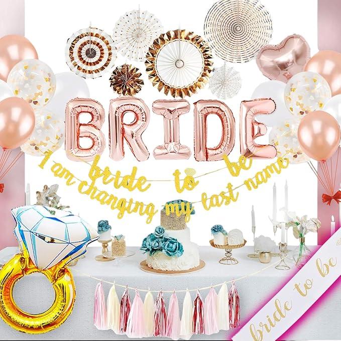 75PCS Bridal Shower Decorations Set, Bachelorette Party Supplies with Bride to Be Banner, Balloons, Foil Ring, Love Sign, Confetti, Rose Gold Wedding Decor (75PCS – Rose Gold Bridal Shower Set)