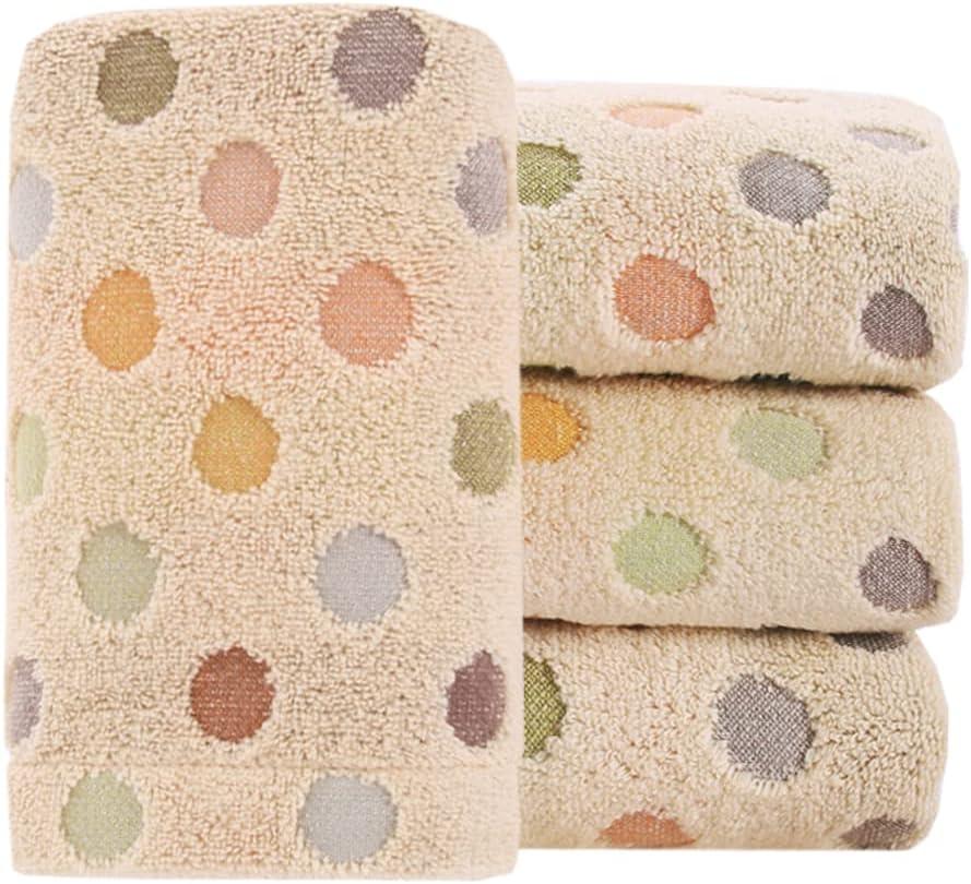Pidada Hand Towels Set of 4 Colorful Polka Dot Pattern 100% Cotton Soft Absorbent Decorative Towel for Bathroom (Brown) (13.4 x 30)