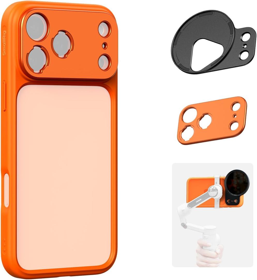 SMALLRIG FilMov Bumper Phone Case for iPhone 17 Pro Max, Hollow Back Design with Lens Backplate, 67mm Filter Adapter Compatible with Phone Gimbal Stabilizers, for DJI for Insta360, Orange- 5795