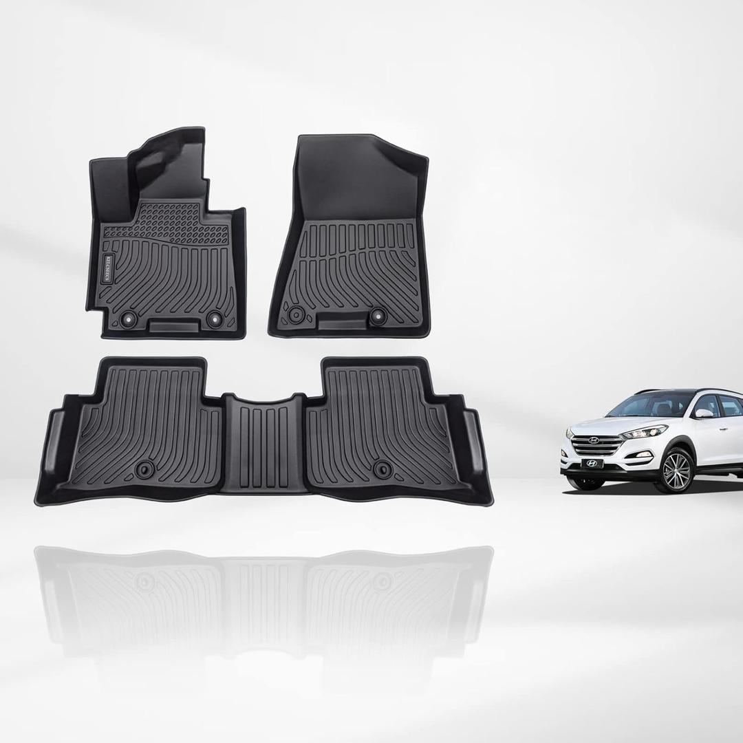 KELCSEECS Floor Mats Custom for Hyundai Tucson 2021 2020 2019 2018 2017 2016 All Weather Protection TPE Heavy Duty Non-Slip Automotive Floor Liners Fits Front & 2nd Row Full Set Accessories, Black