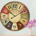 24 Inch Vintage Wall Clocks French Style Retro Wall Clock Large Farmhouse Clocks Retro Colorful Wall Clock Decorative Battery Operated Silent Scan Non-Ticking for Home Living Room Bedroom