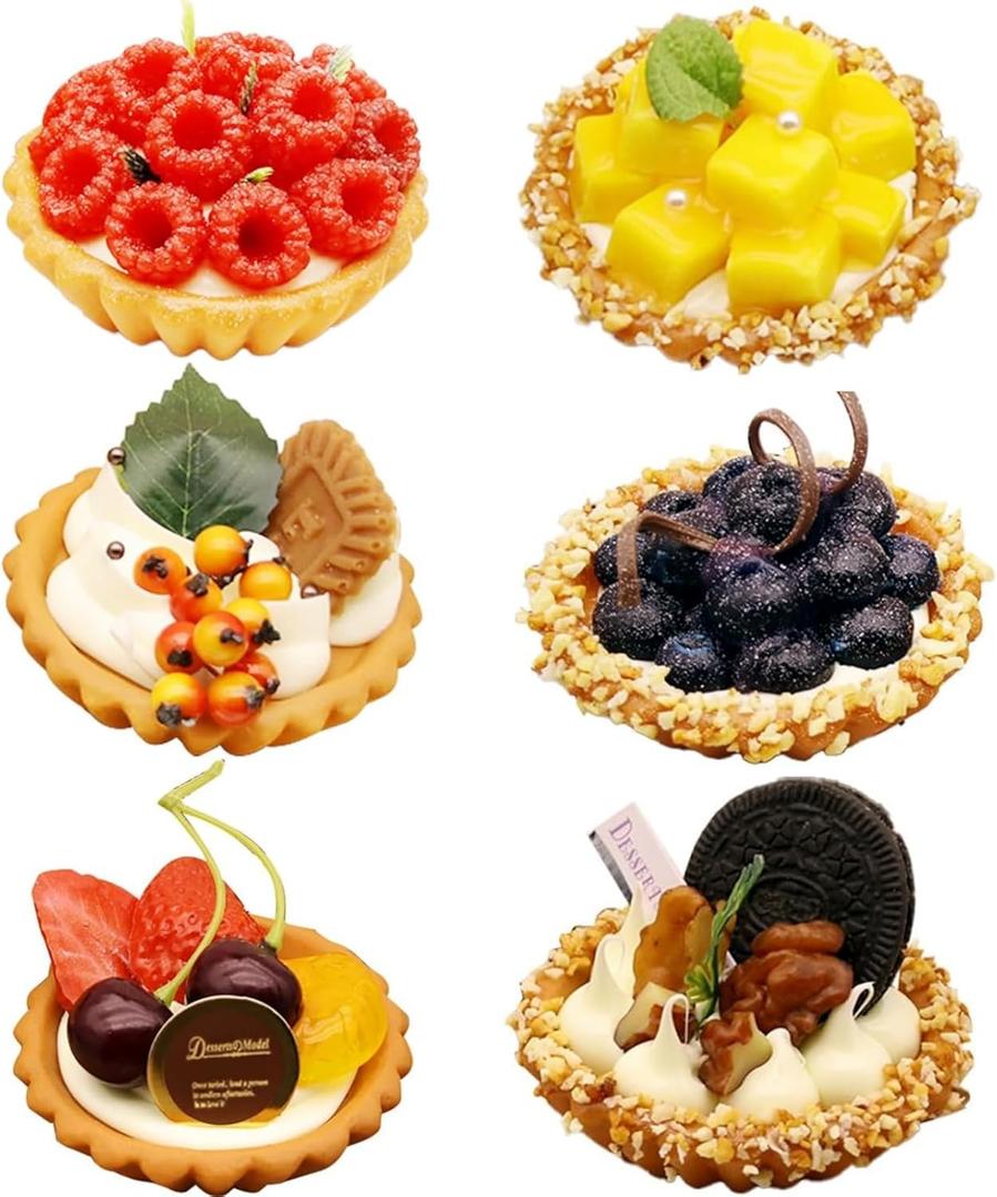 6Pcs Artificial Simulation Fake Cake Cupcakes Model, 3 inch Fake Pie Pastries Muffins Desserts, Realistic Faux Cake Food Props Fits for Photography Kitchen Home Wedding Display Bakery Party Decoration