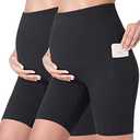POSHDIVAH Women's Maternity Yoga Shorts Over The Belly Bump Summer Workout Running Active Short Pants with Pockets 5"/8", Small