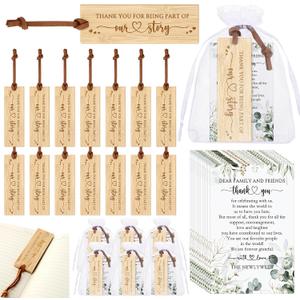 Skyygemm 25 Sets Wedding Favors for Guests Bulk Include Bamboo Bookmark with Tassel Thank You Cards Organza Bag Baptism Souvenirs Return Gift Bridal Shower Party Favors Recuerdos para Boda
