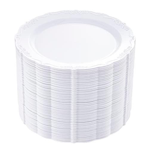 DaYammi 60PCS White Plastic Plates, Heavy Duty White Disposable Premium 7.5inch Dessert Cake Salad Appetizer Plates Hard Plastic Platos Disposable for Party Wedding