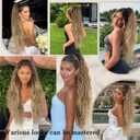 Ponytail Extension, Claw Clip Ponytail Extension for Women Long Ombre Brown Curly Clip in Pony Tails Hair Extensions 30 Inch Synthetic Layered Hairpieces for Women(Ombre Brown Mix Blonde)