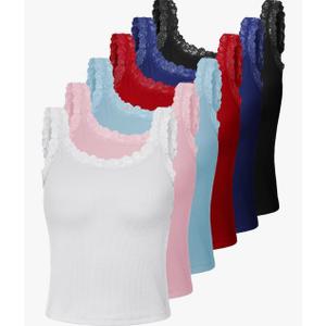 Hicarer 6 Pieces Lace Camisole Tank Tops Lace Trim Camisole Straps Womens Cami Undershirt Ribbed Tank Tops for Women S