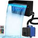 Pond Waterfall Spillway Kit, 8 inch Stainless Steel Spillway with Remote Control LED Lights, 660GPH Submersible Water Pump, Outdoor Waterfall Fountain for Water Feature, Garden, Backyard, Pool
