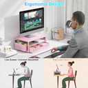 gianotter Wood Monitor Stand Riser, Desk Organizer with Drawer and 2 Pen Holders, 2-Tier Workspace Organizer for Office Supplies(Pink Wood)