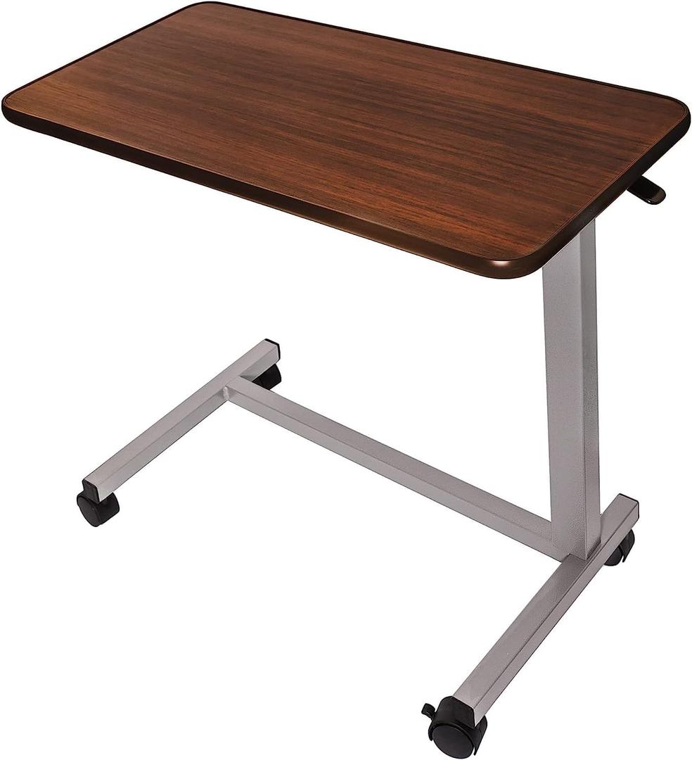 Vaunn Medical Pneumatic Adjustable Overbed Bedside Table With Wheels (Hospital and Home Use)