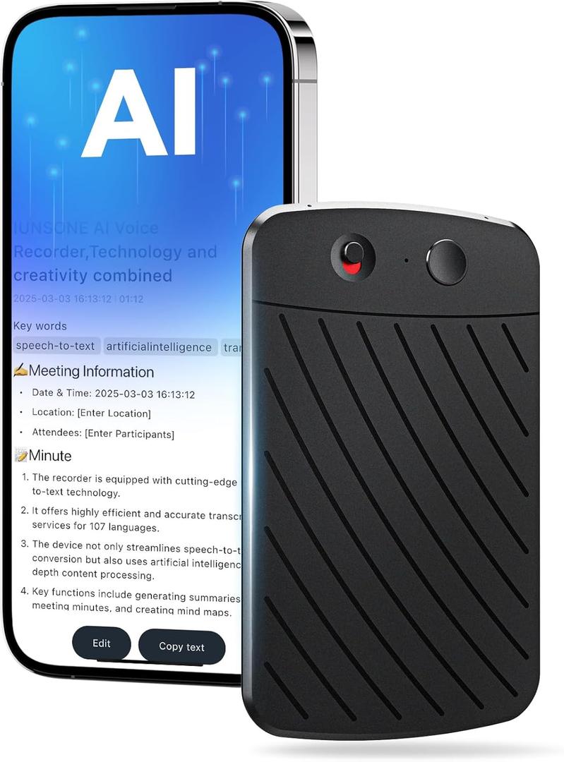 AI Voice Recorder,Note Voice Recorder with Transcribe Summarize  Two-Way Translation,112 Languages,App Control,64GB Memory,Suitable for Lectures,Meetings,Calls,International Exchange (Dark black)