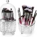Eorbow Rotating Makeup Brush Holder, Dustproof Cosmetic Tools Organizer with Lid, 360 Spinning Covered Brushes Storage with Anti-slip Pads for Vanity, Bathroom Countertop & Bedside Table, Clear