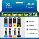 LEMERO Remanufactured Ink Cartridge Replacement for Epson 212XL 212 XL T212 Work with Workforce WF-2850 WF-2830 Expression Home XP-4100 XP-4105 Printer (Black, Cyan, Yellow, Magenta, 4-Pack)