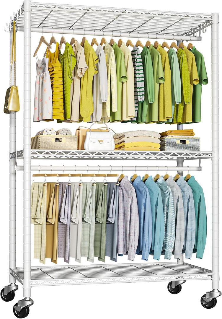Rolling Clothes Rack, Clothing Racks for Hanging Clothes, White