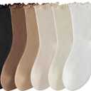 Rueesh 6 Pairs Breathable Women Warm Ruffle Ankle Socks Winter Cozy Knit Cotton Crew Socks Soft Thermal Frilly Calf Socks (White)