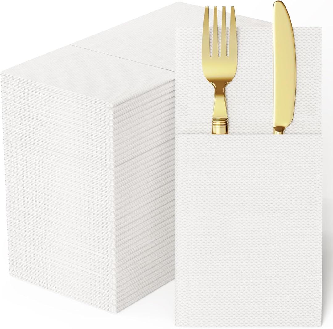 Paper Napkins with -  , Prefolded Paper Napkins, Disposable Guest Hand Towels for Dinner, Party, Wedding or Events (White-100)