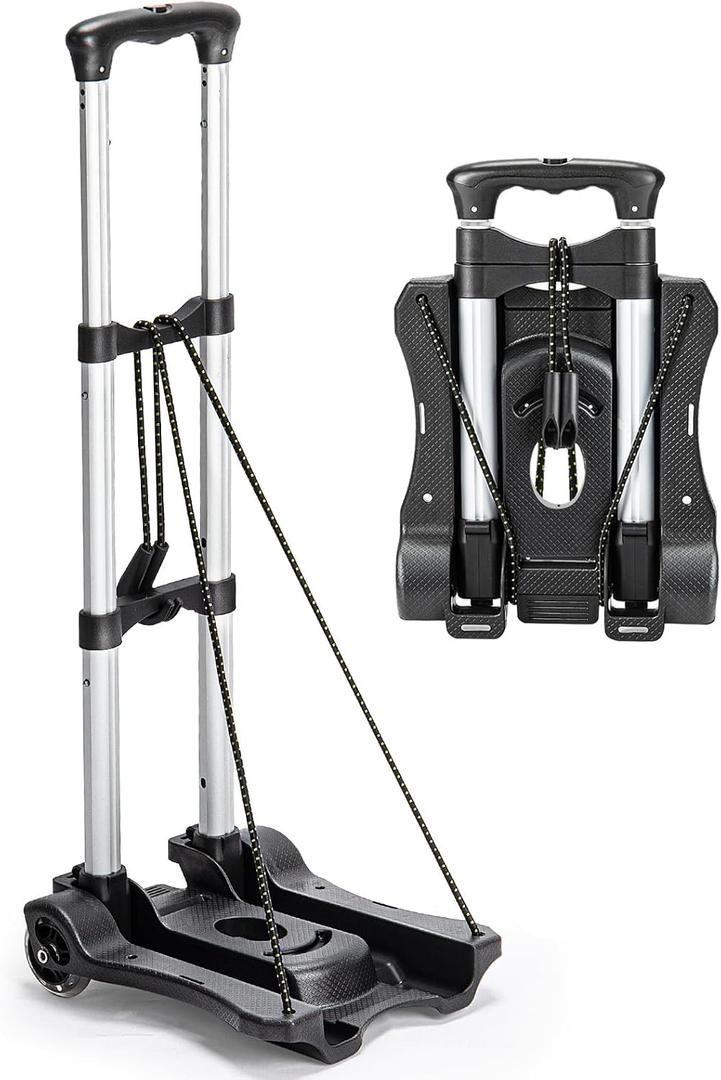 Small Folding Hand Truck Dolly with 2 Wheels, Foldable Luggage Cart, Lightweight Aluminum Collapsible Trolly Portable Dolly for Moving Airport Travel Use