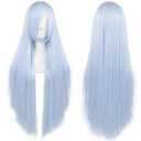ANOGOL Hair Cap+32Inch/80cm Long Silver Blue Wig For Women Cosplay Wig, peluca azul Colored Wigs For Anime Cosplay Women Halloween Costumes, Light Blue Wig Straight Wig For Halloween Party