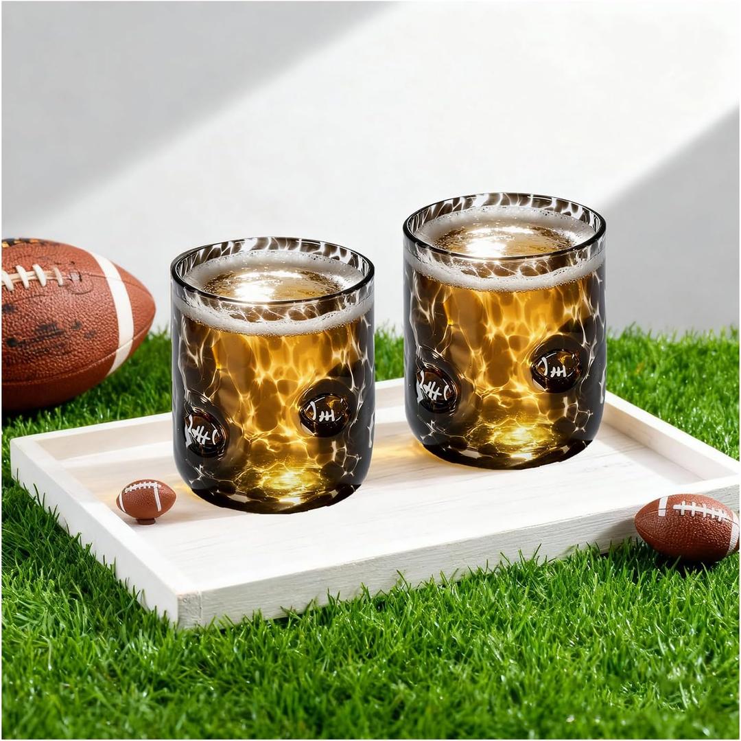 2026 Football Cups,Icon Juice Glasses - 2 Pcs Icon Glass Cups, Football Parties and Tailgate Events,Football Birthday decor Day Giftsa (Black,Football Icon)