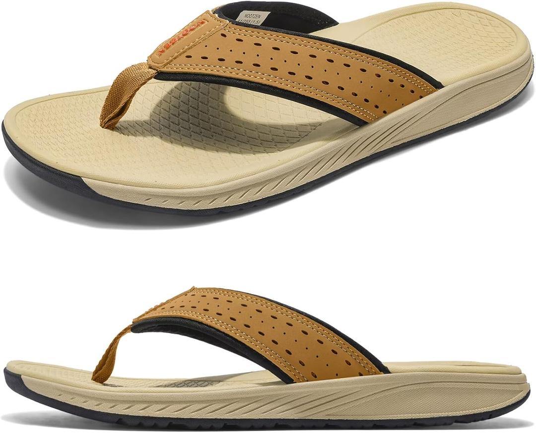 Flip Flop Thong Athletic Summer Sport Sandals with Arch Support Outdoor Summer Beach (10, Khaki)