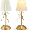 2 Pack Small Gold Bow Table Lamp 12 Inch for Girl's Bedroom Cute Coquette Bow Table Lamp with Fabric Shade Modern Decorative Bedside Light Small Princess Desk Lighting Boho Living Room(White)