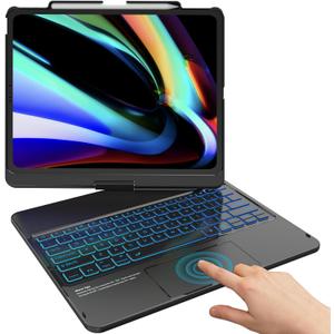 TQQ iPad Air 13 Inch Case Keyboard (M4 2026/M3 2025/M2 2024), iPad Pro 12.9 (6th, 5th, 4th, 3rd Gen) Keyboard - 360 Rotatable, 7-Color Backlight, Multi-Touch Trackpad, Thin & Light (Black)