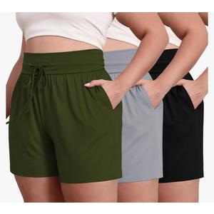 Neer 3 Pack Women's Plus Size Sweat Shorts, Drawstring Lounge Shorts Casual Summer Lightweight Soft Shorts with Pockets M