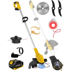 20000 RPM(4.0AhX1) Electric Weed Wacker,Dual-Durable-Line,Metal Blades,Wheel,4-in-1 Cordless Weed Eater+Battery Powered String Trimmer+Edger Lawn Tool+Brush Cutter,Weed Whacker,Weed Trimmer Lawn
