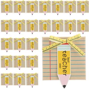 Chivertion 24 Pack Teacher Appreciation Gifts Mini Jewelry Travel Case Paper Mache Gift Boxes with Pencil Tags Lined Notebook Design for Back to School Women Ring Earring Necklaces Gifts