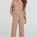 PRETTYGARDEN Women's 2 Piece Outfits Casual Lapel Half Zip Sweatshirts And Wide Leg Pants Tracksuit Sets (XL)